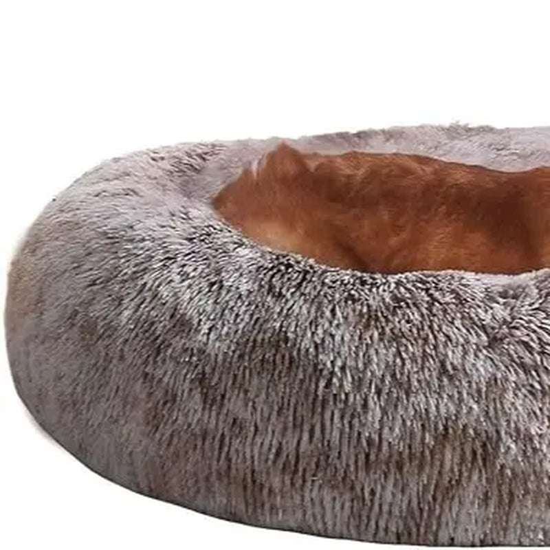 JOLLYVOGUE Medium Calming Dog Bed - 31-Inch Washable Donut Design, Anti-Slip & Anti-Anxiety Fluffy Faux Fur, Suitable for Pets Up to 45 lbs (Smoke Grey)