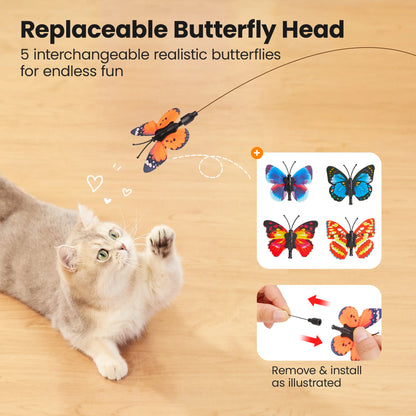 Potaroma Non-Toxic Interactive Butterfly Cat Wand - Rechargeable Electric Spinning and Shaking Toy with Suction Cup and Handheld/Self-Play Modes for Cats and Kittens