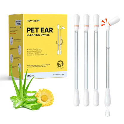 Pawfirst Single-Use Pet Ear Cleaner Swabs (100 Count) - Wax Removal and Odor Eliminator with Aloe, Witch Hazel, and Chamomile for Dogs and Cats