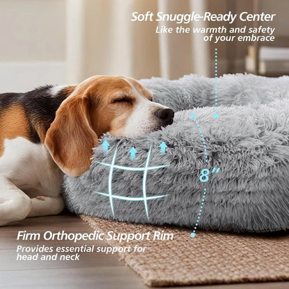 JOLLYVOGUE Medium Calming Dog Bed - 31-Inch Washable Donut Design, Anti-Slip & Anti-Anxiety Fluffy Faux Fur, Suitable for Pets Up to 45 lbs (Smoke Grey)
